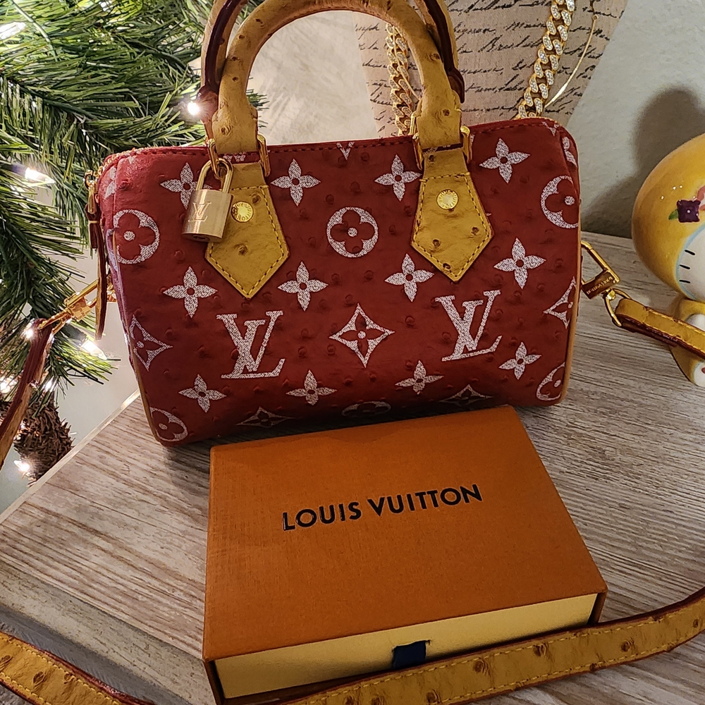 Red Genuine Osterich Leather Designer Handbag Small
